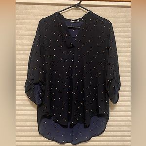 Navy split neck blouse